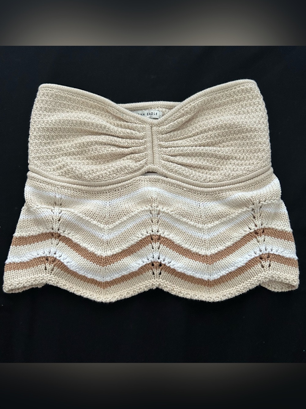 Cream and Tan Knit Chevron Tube Top